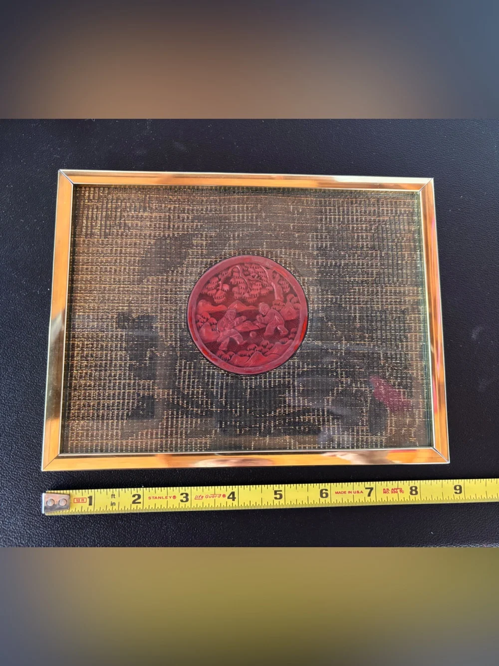 Mid 20th Century Chinese Carved Cinnabar Round Medallion